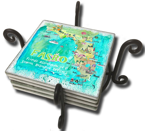 Tumbled Tile Coaster Set - FASRO Decorative Florida Colorful Map