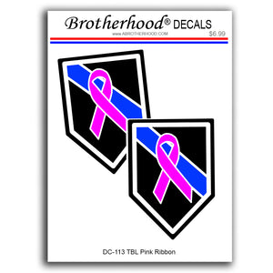 Police Sheriff Thin Blue Line Pink Ribbon for Breast Cancer Design Vinyl Decals