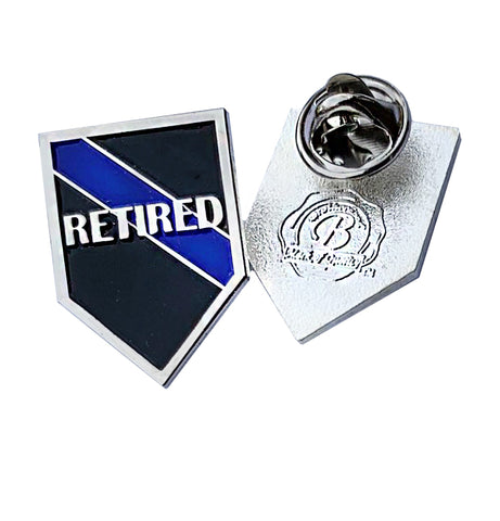 Thin Blue Line Police Sheriff Retired - Shield Shape Metal Lapel Pin