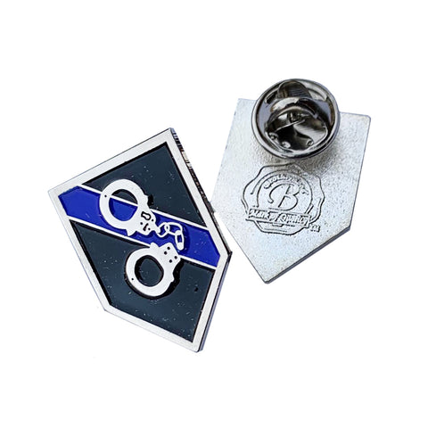 Thin Blue Line Police Sheriff Handcuffs Tools of the Trade - Shield Shape Metal Lapel Pin