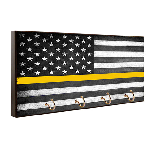 Dispatcher 911 Operators Thin Gold Line American Flag Wood Key Hanger Dog Leash Holder