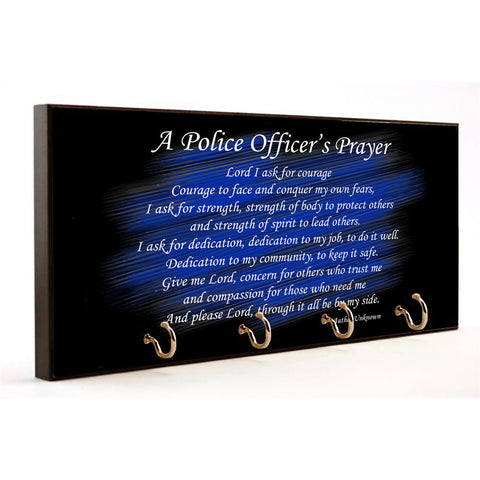 A Police Officer's Prayer Thin Blue Line Wood Key Hanger Dog Leash Holder