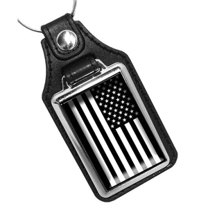 Black White American Flag Design Leather Key Ring