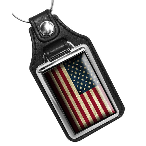 Subdued American Flag Red White Blue Leather Key Ring