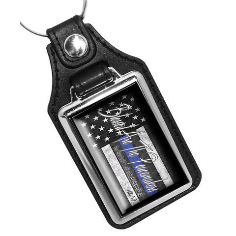 Thin Blue Line American Flag Blessed Are The Peacemakers Leather Key Ring