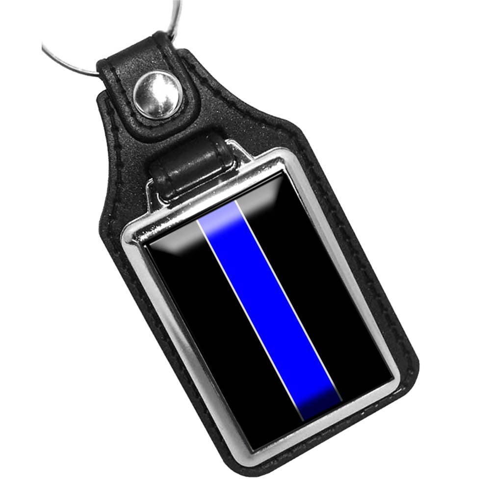 Thin Blue Line Law Enforcement Flag Design Leather Key Ring