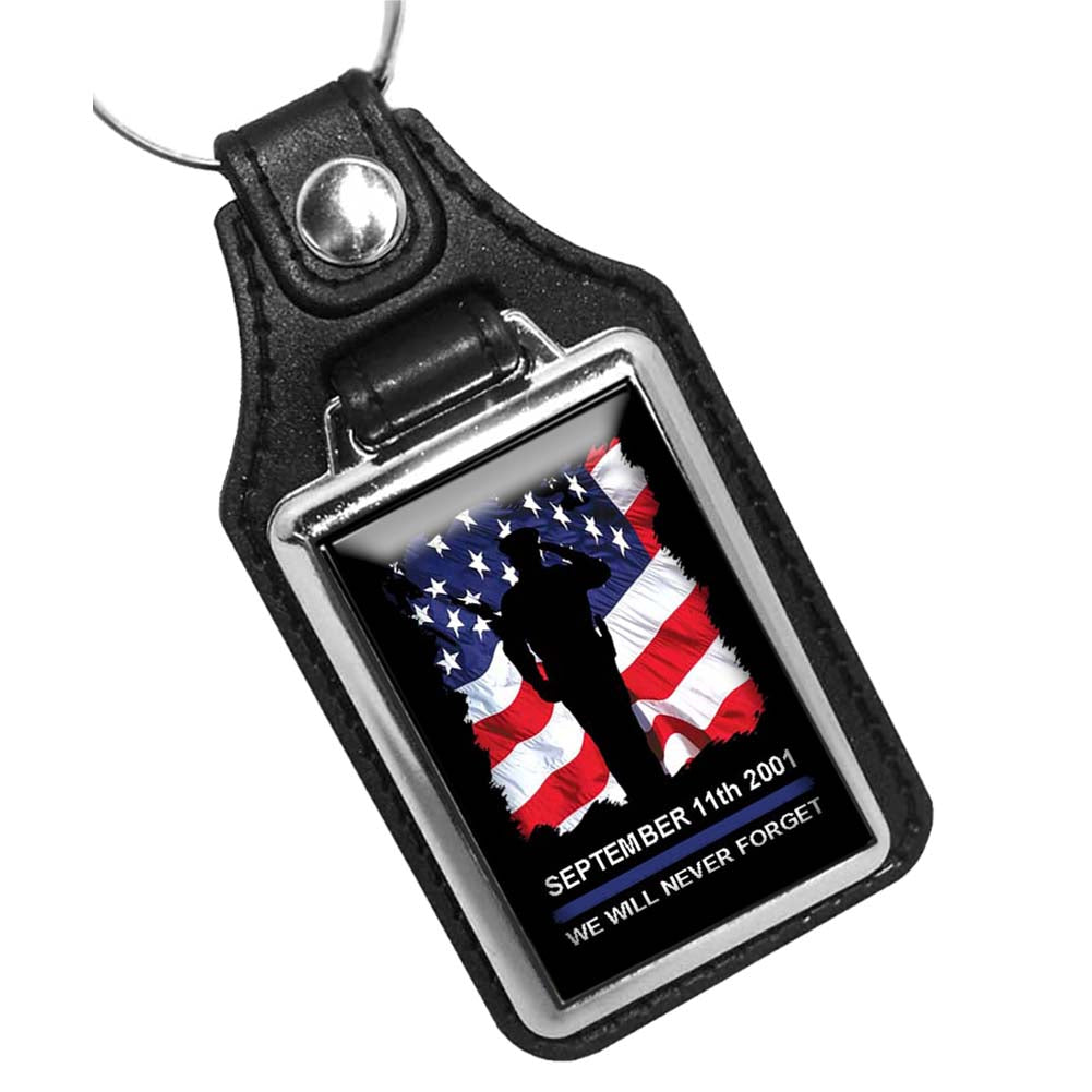 Sept. 11th 2001 We Will Never Forget Law Enforcement Design Leather Key Ring