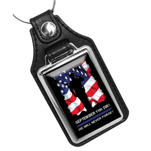 Sept. 11th 2001 We Will Never Forget Law Enforcement Design Leather Key Ring