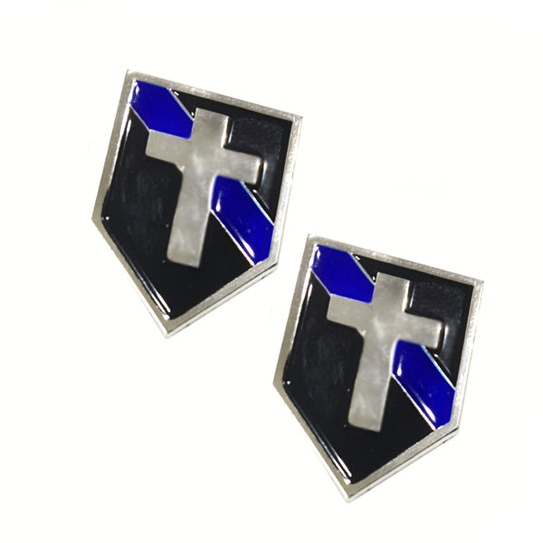Thin Blue Line Police Sheriff Chaplain Cross Shield Shape Metal Lapel Pin