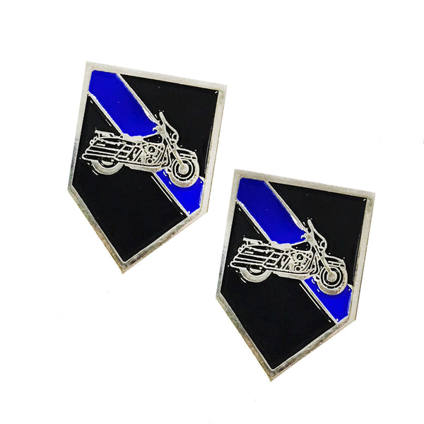 Thin Blue Line Police Sheriff Motorcycle Unit Shield Shape Metal Lapel Pin