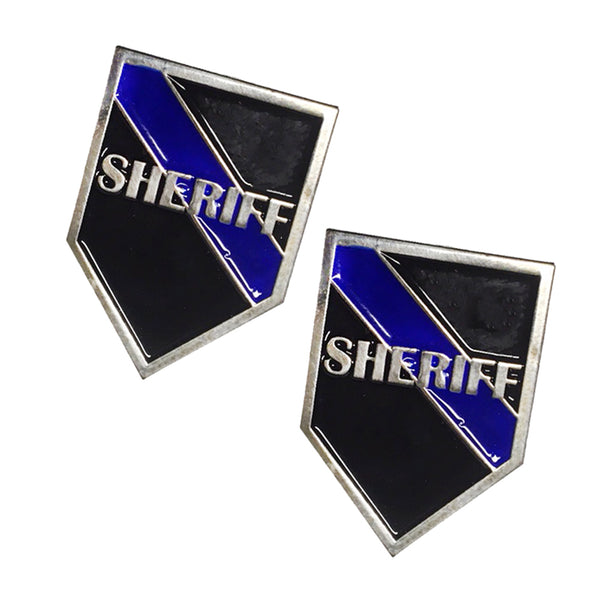 Thin Blue Line Sheriff Shield Shape Metal Lapel Pin