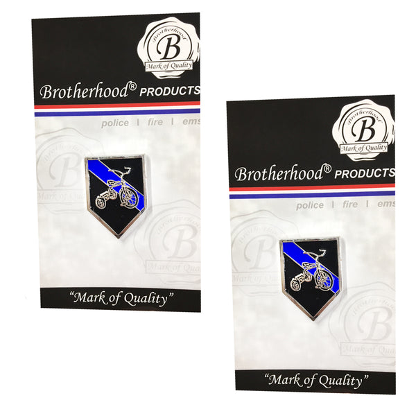 Thin Blue Line Police Sheriff Bicycle Patrol Tricycle - Shield Shape Metal Lapel Pin