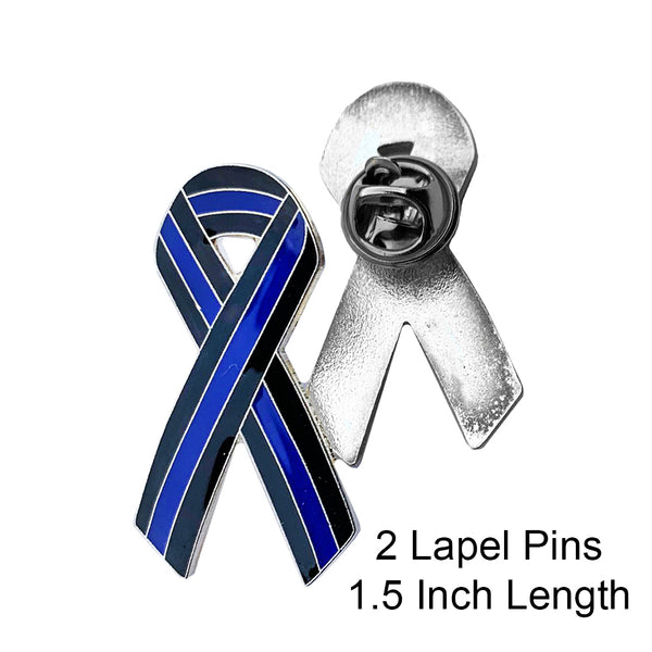 Thin Blue Line Police Sheriff 1" Ribbon Design - Ribbon Shape Metal Lapel Pin
