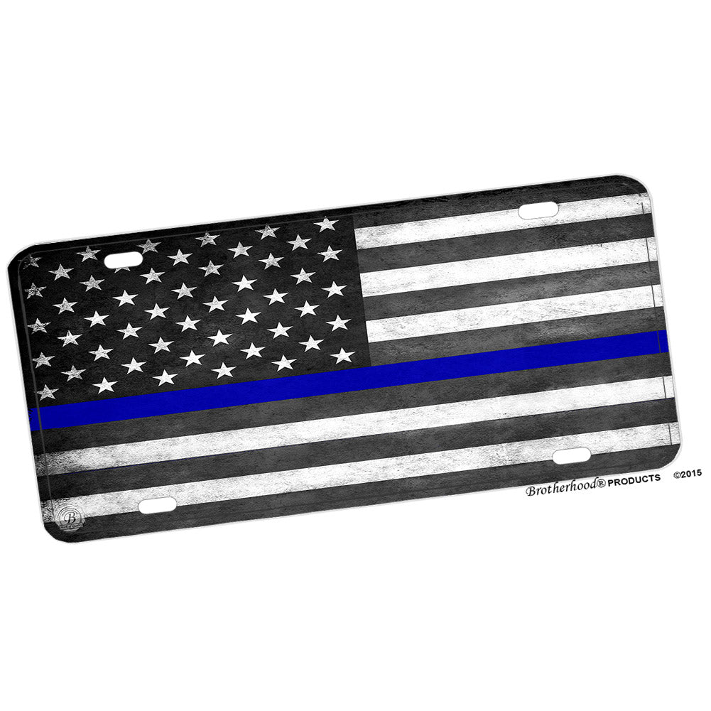 Thin Blue Line Subdued American Flag Aluminum License Plate
