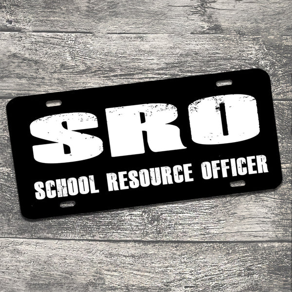 SRO School Resource Officer Black and White Aluminum License Plate
