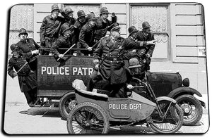 Two Door Mats - Keystone Cops Patrol Car and Motorcycle In Pursuit