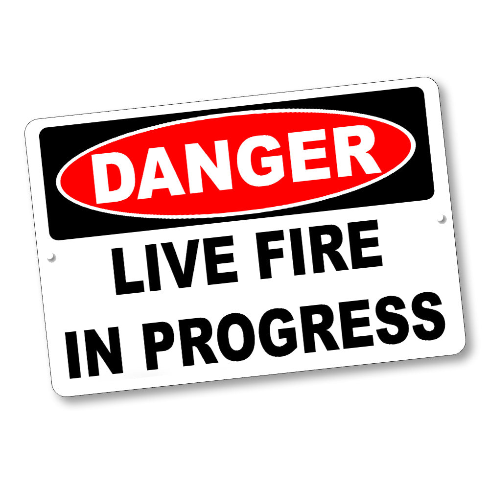 Firearms Safety Sign Danger Live Fire In Progress 12x8" Aluminum Sign