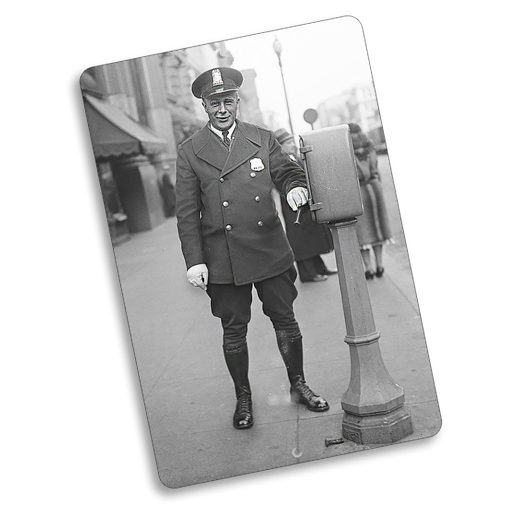 Vintage Photo Design Police Officer at Call Box Design 12x8 Inch Aluminum Sign