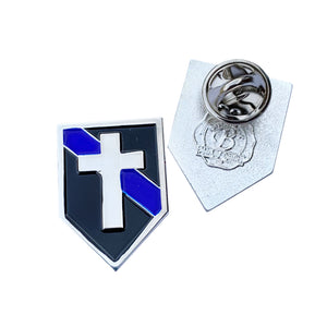 Thin Blue Line Police Sheriff Chaplain Cross Shield Shape Metal Lapel Pin
