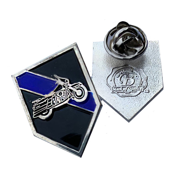 Thin Blue Line Police Sheriff Motorcycle Unit Shield Shape Metal Lapel Pin